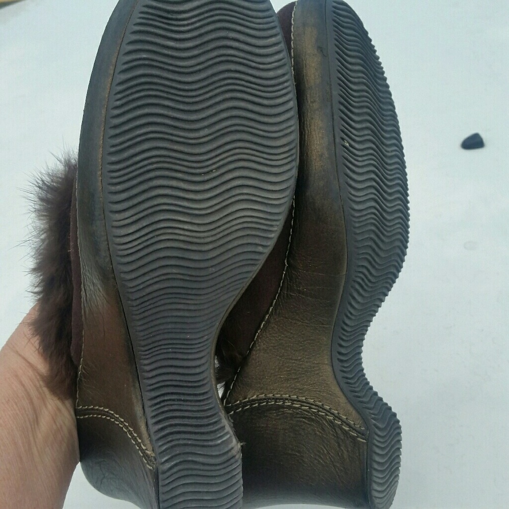 Enzo Angiolini Brown Suede Fur Trimmed Clogs EUC - Picture 6 of 8